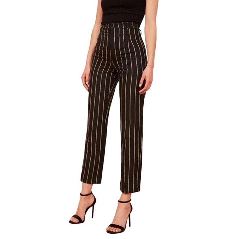 Reformation Frankie Pants Luciano Stripe Linen Straight Black White Women 10