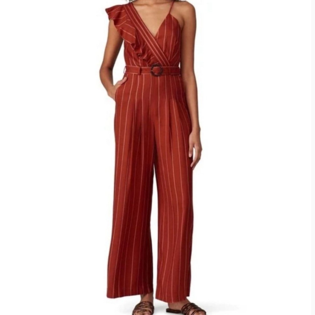 Third Floor Margaux Rust Striped Ruffle Wide Leg Jumpsuit
