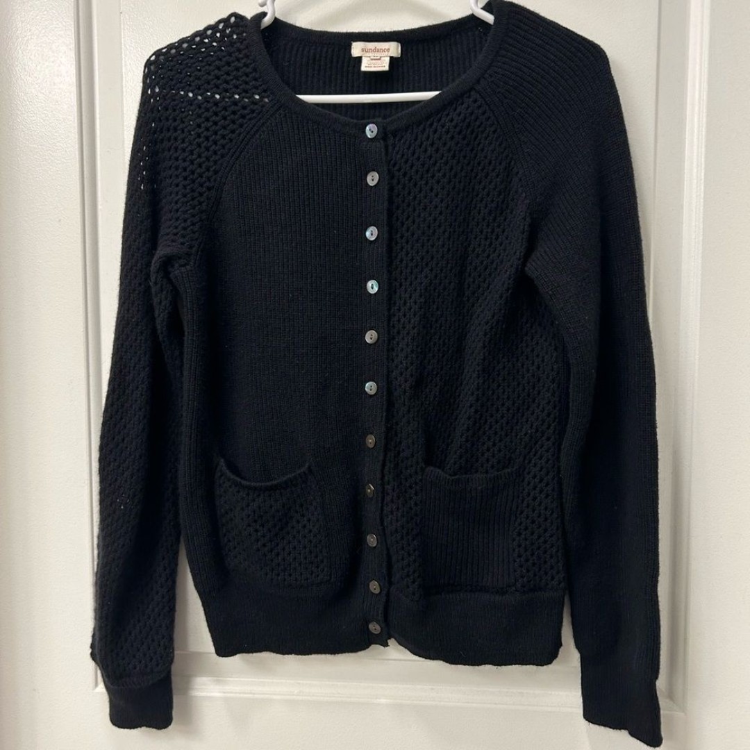 Sundance M Mixed Knit Cardigan Elbow Patch Fall Cozy Soft Staple Sweater
