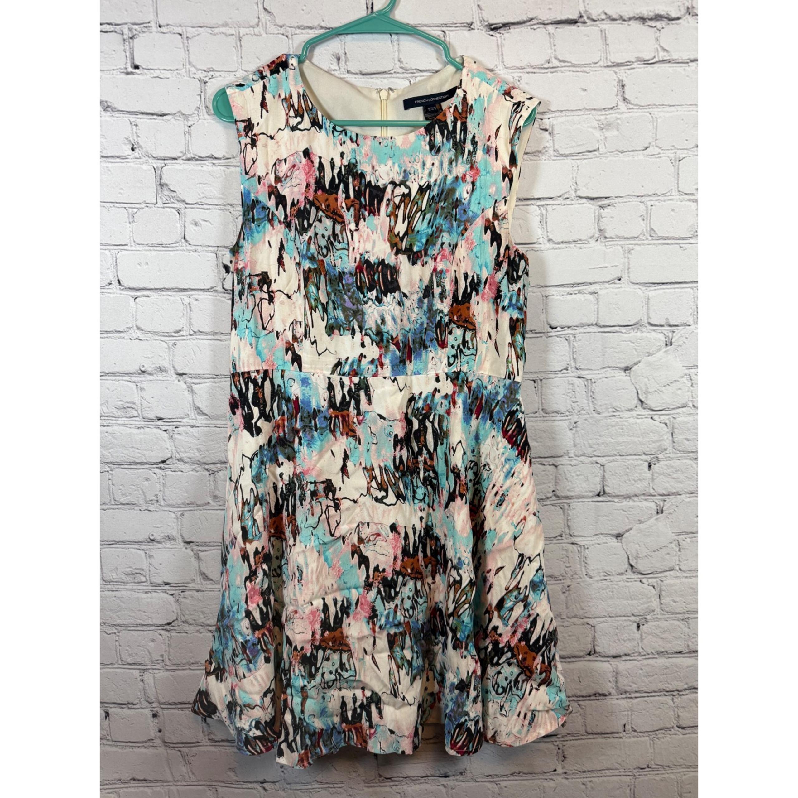 French Connection Sleeveless Dress Abstract Print Fit & Flare Size 10