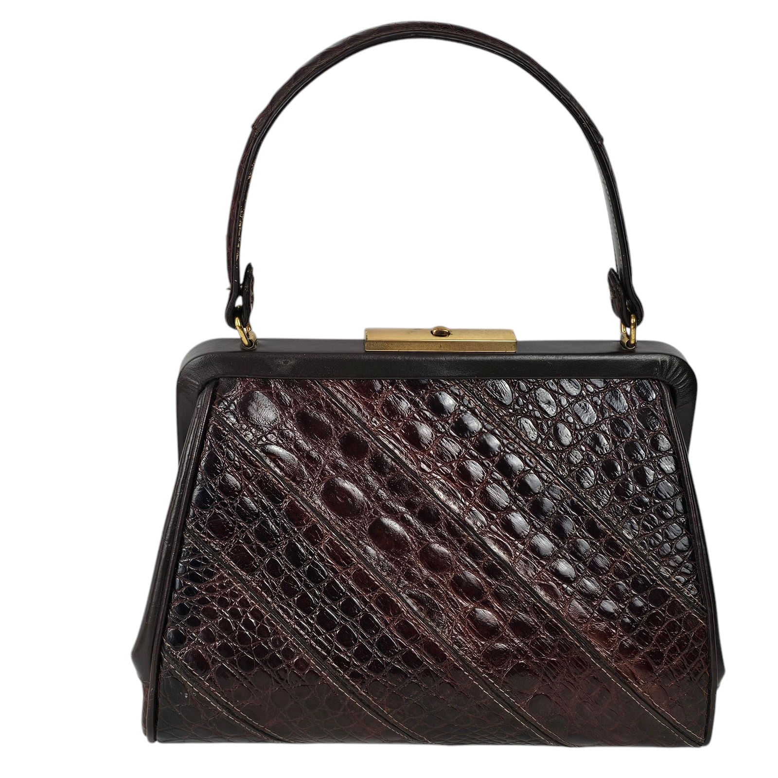 VTG 1970s Andrew Geller brown reptile patterned leather handbag VGUC