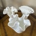 Lot Of 3 Vintage Fenton Hobnail Milk Glass Ruffled Handkerchief Vases 6” 6.5”