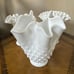 Lot Of 3 Vintage Fenton Hobnail Milk Glass Ruffled Handkerchief Vases 6” 6.5”