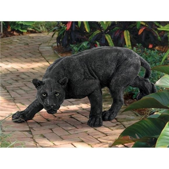 Shadowed Predator Black Panther Garden Statue, Medium
