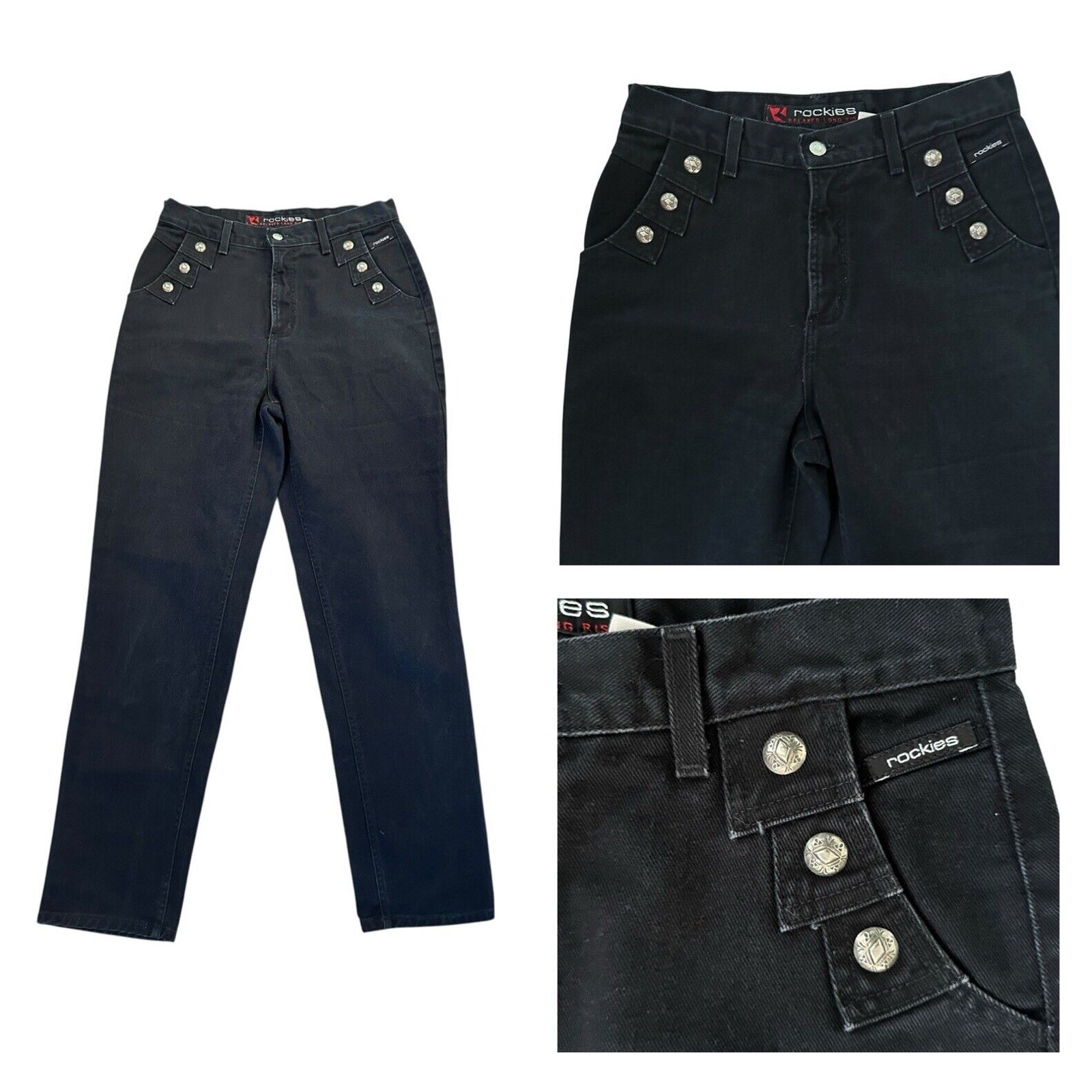 Rockies Vintage Western High Waist Bareback Studded Denim Jeans 13/14 (30 x 33)
