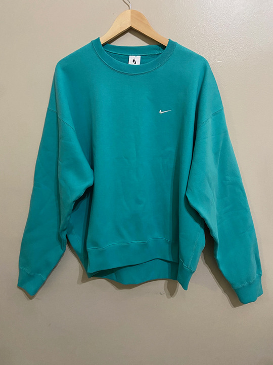 Nike NikeLab NRG Solo Swoosh Fleece Crewneck Washed Teal CV0554-393 Size L NEW