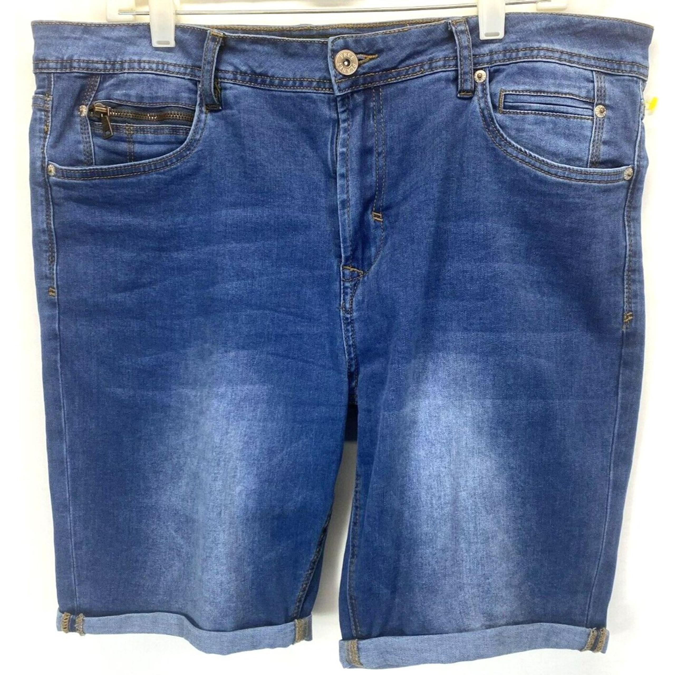Free Planet Men's Denim Shorts Blue Faded Mid Rise Rolled Hem Pocket 36 (38)