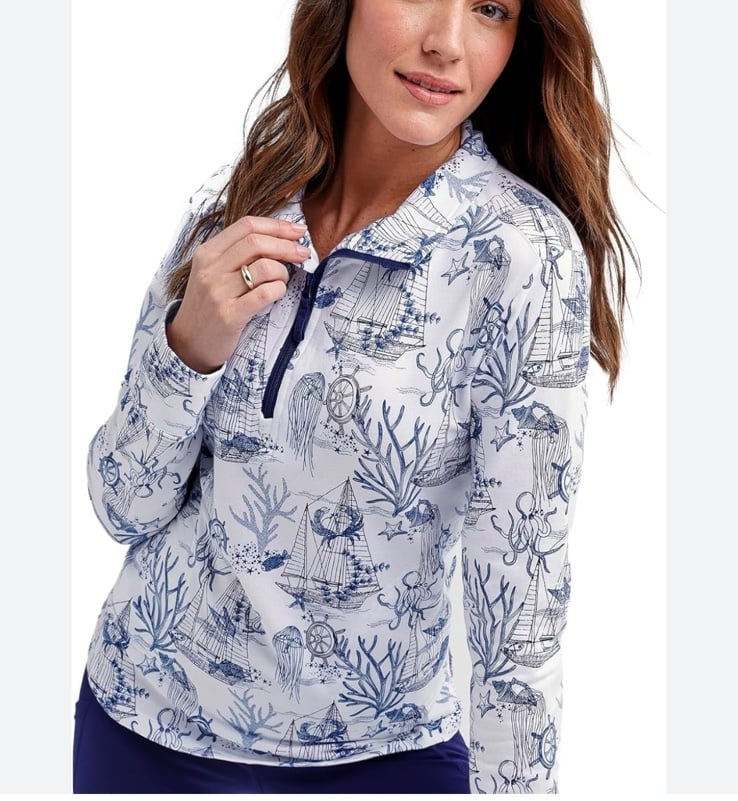 Vera Bradley Nautical Print Quarter-Zip Pullover Sweatshirt. MSRP 80