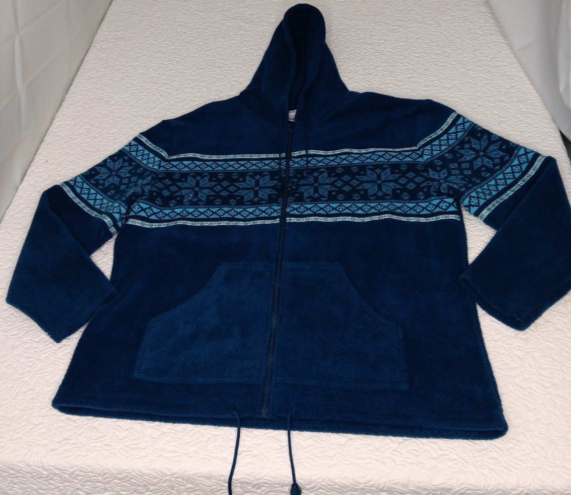 Classic Blues Fleece Sweater Jacket Men Lg Snowflakes by Wrangler Hoodie!!