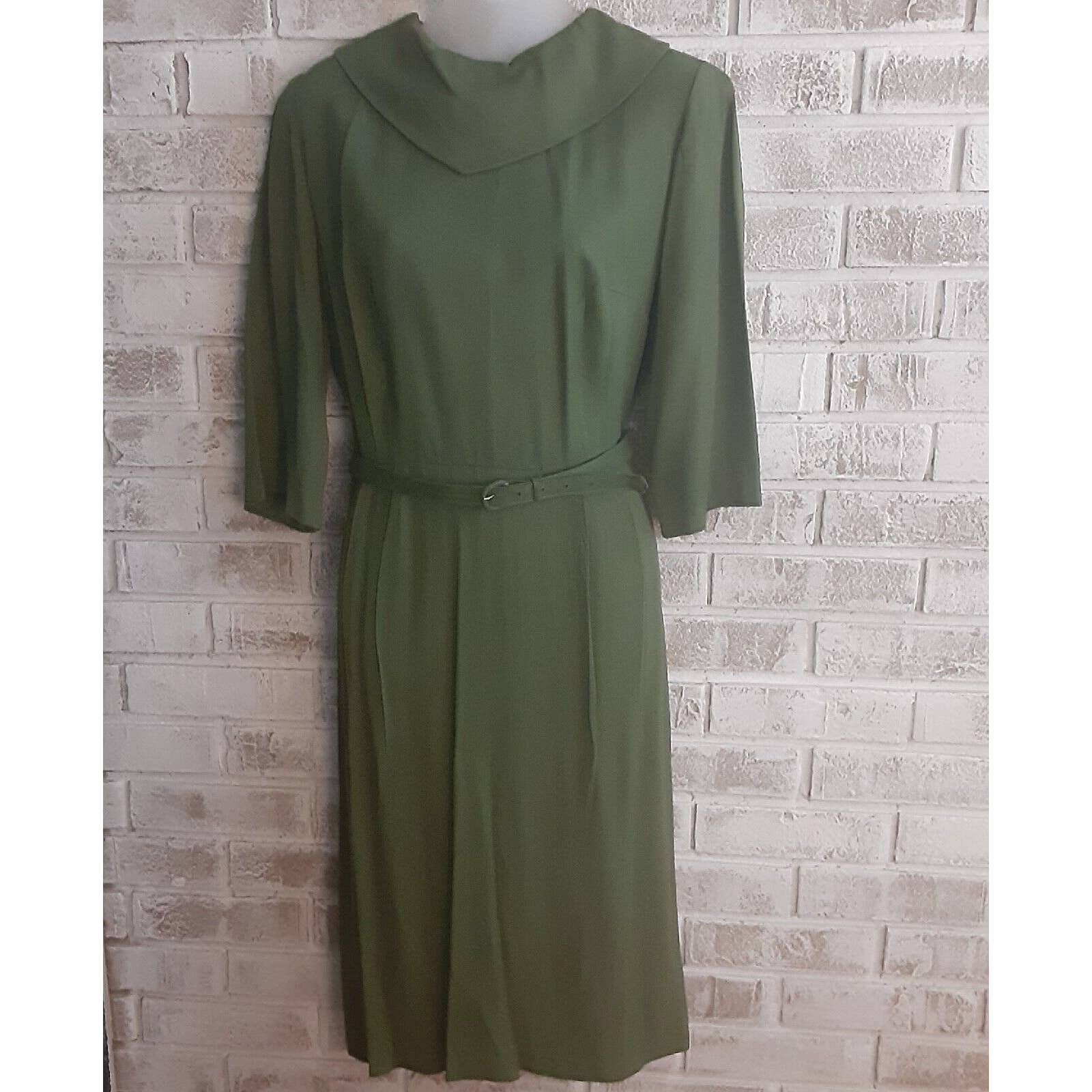 Vintage Sears,Roebuck, and Co. Army Green Dress 1940s Style READ