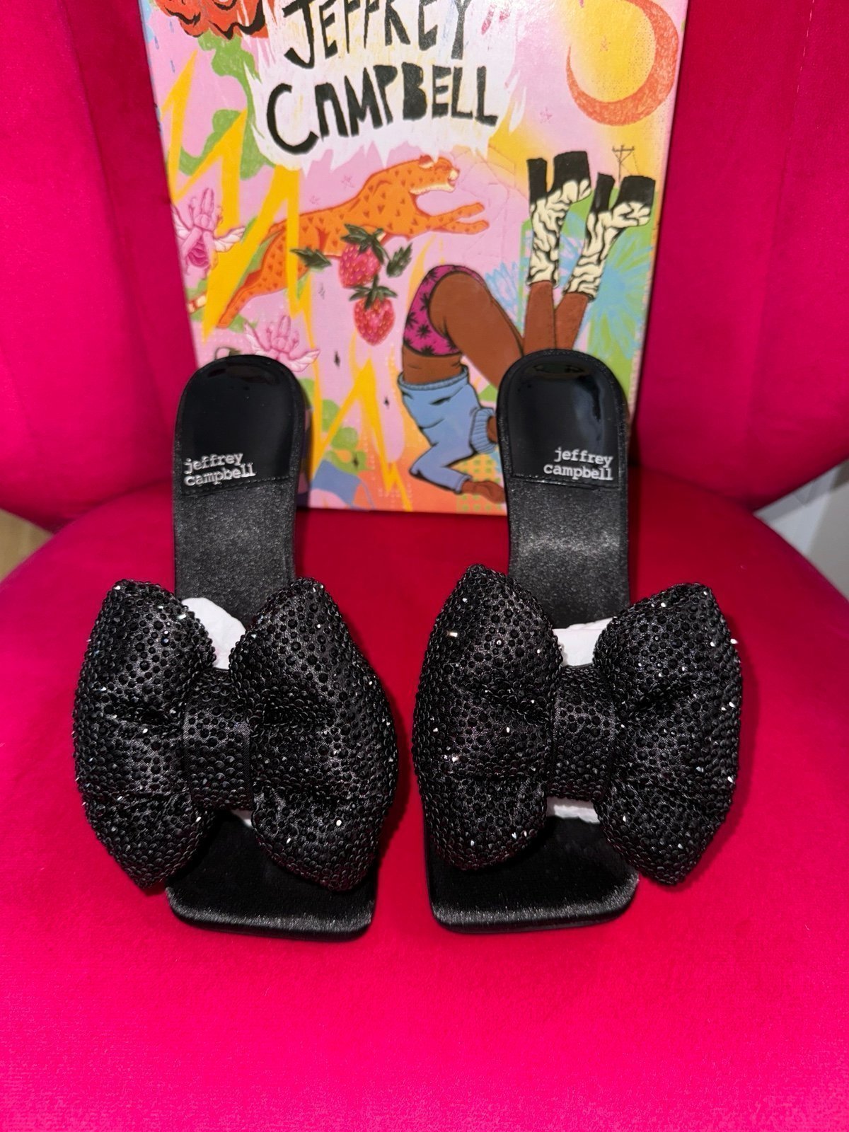 Jeffrey Campbell Bow Down Satin Heels size 6 Black