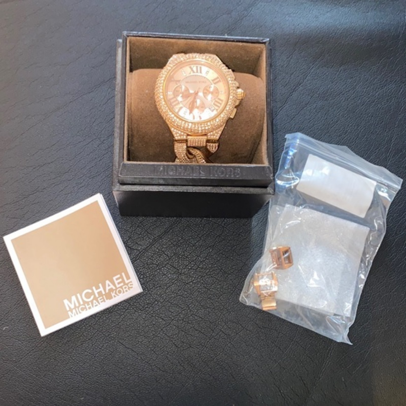 Mk watch chain link crystal covered