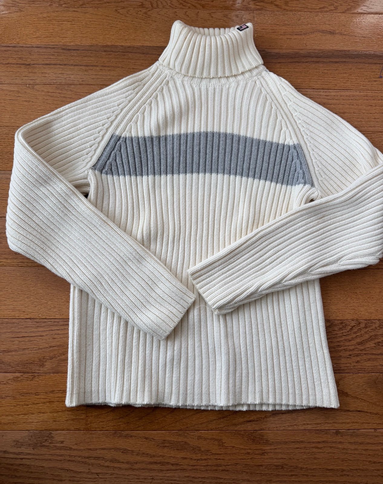 Women’s Polo Ralph Lauren Cotton Knit Cream Sweater with Grey Stripe size XL