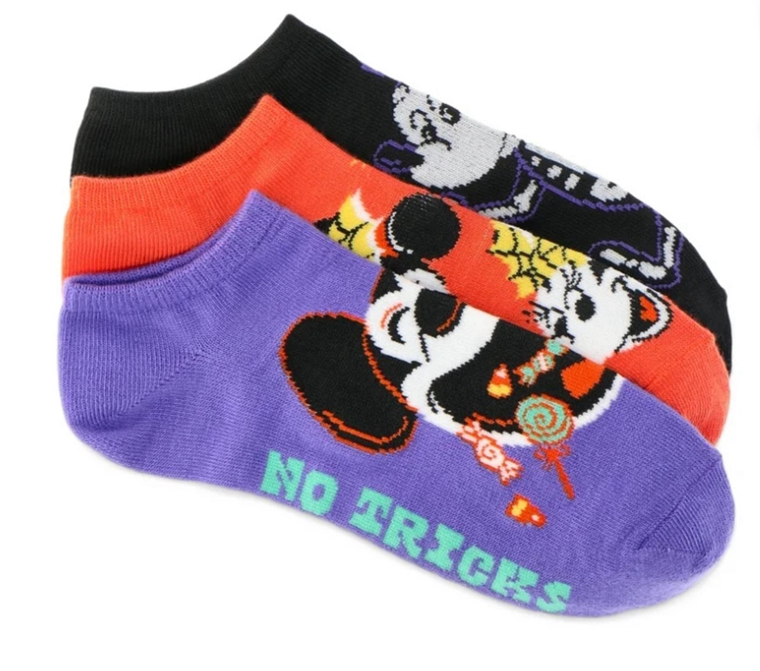 Disney Mickey & Friends Women's Halloween No-Show Socks, 3-Pack, Size 4-10