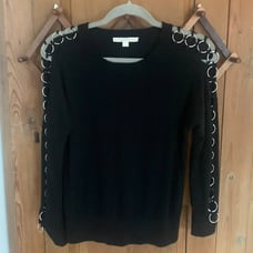 Jonathan Simkhai long sleeve silver rings black cashmere pullover sweater NWOT