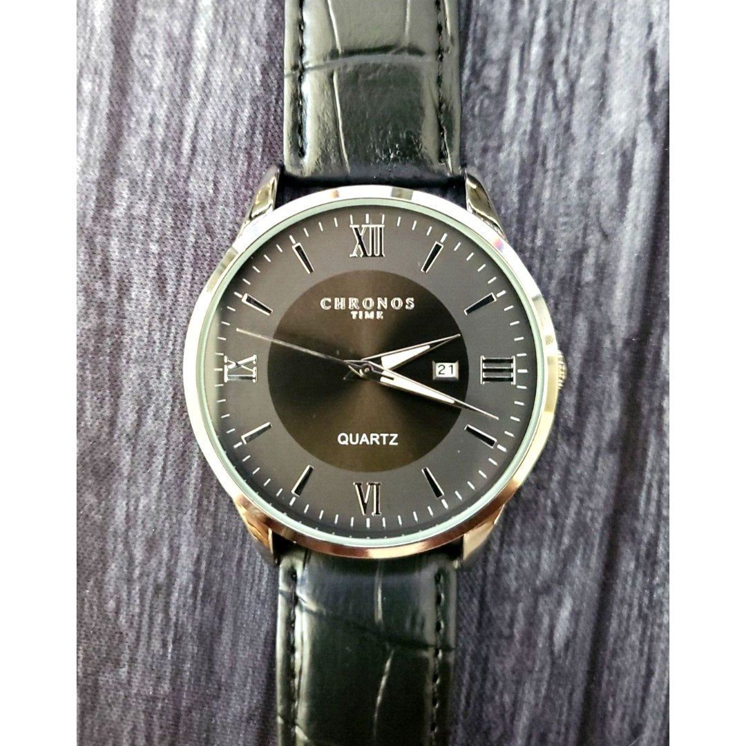 Chronos Japan Movement Tuxedo Black Roman Dial Mens T Cocktail Time Watch NIB
