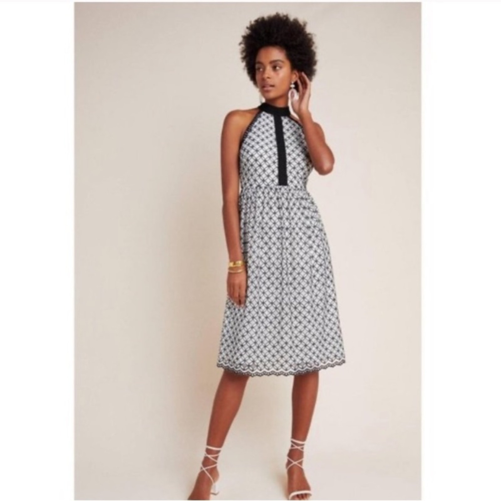 Anthropologie Eri + Ali Ninetta white black eyelet lace dress size 2 Petite NWT