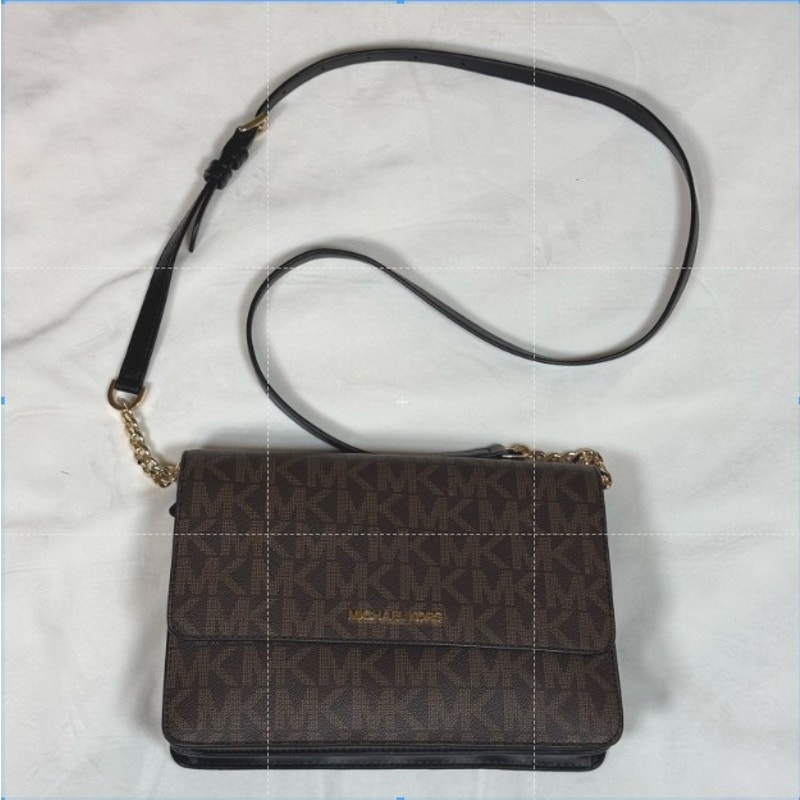 Michael Kors Daniela Large Gusset Crossbody Signature Brown Acorn Logo USED