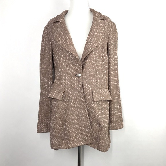St. John Size 8 Tweed Knit Jacket Dove with Silver Shimmer Women’s Long Sleeve
