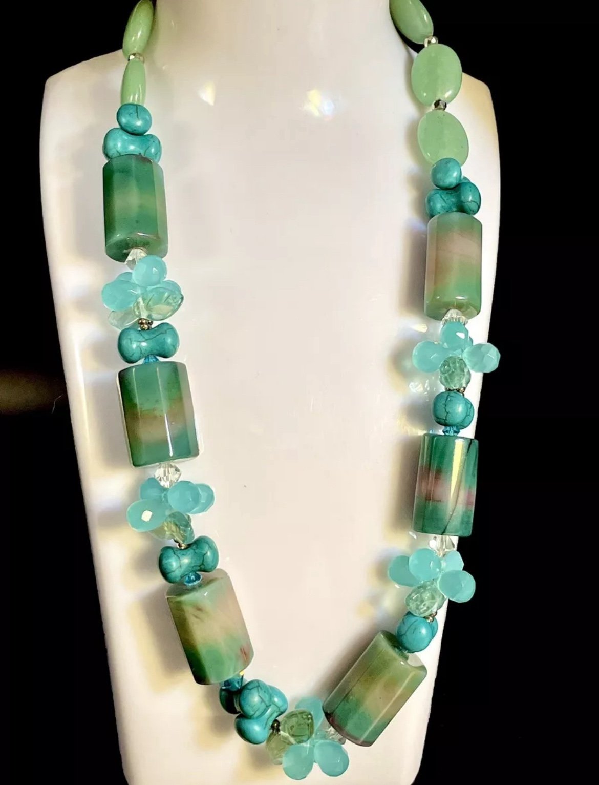 Chunky Watermelon Tourmaline & Green Jade Necklace 21. Weighs 104 Grams