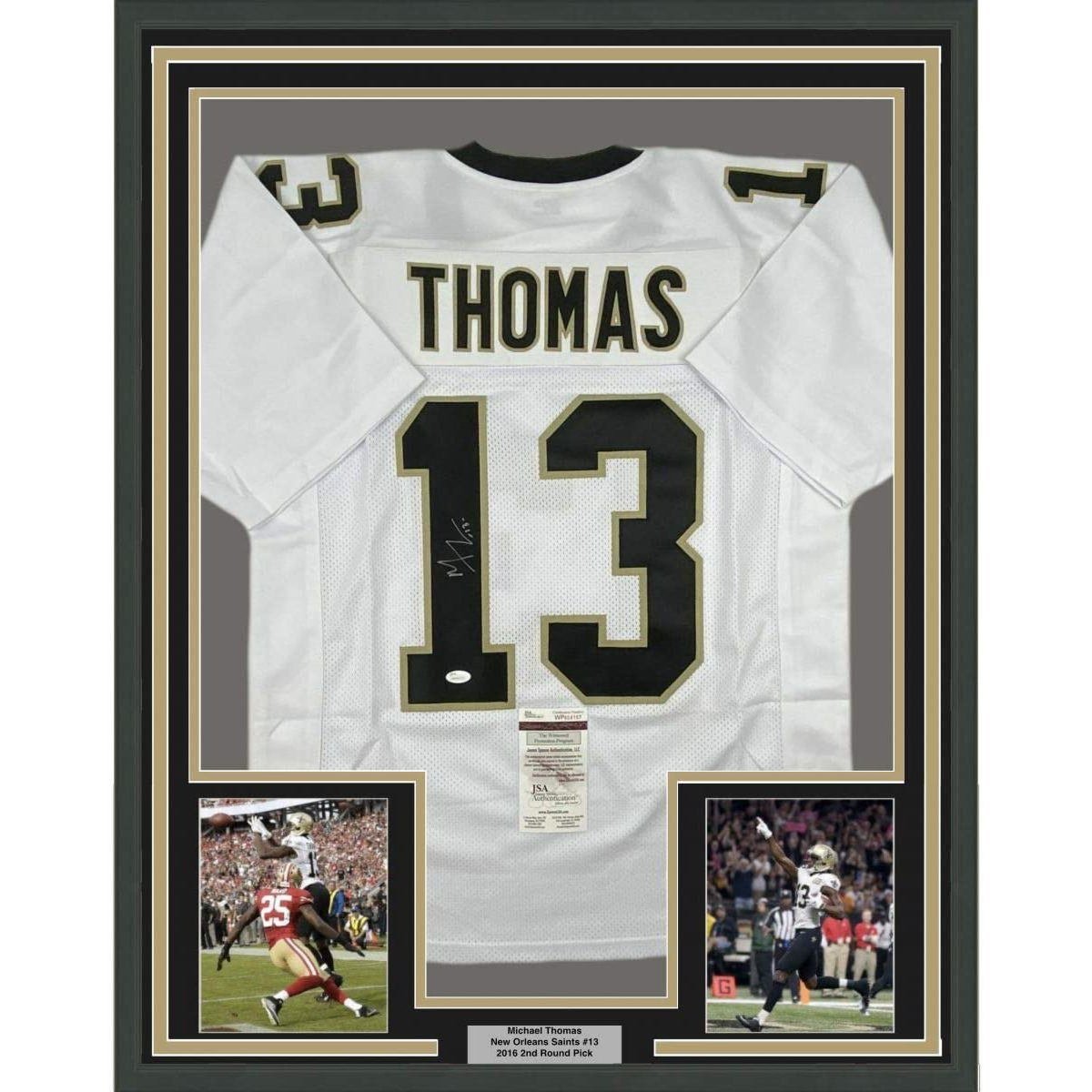 Framed Autographed/Signed Michael Thomas 35x39 New Orleans White Jersey JSA COA
