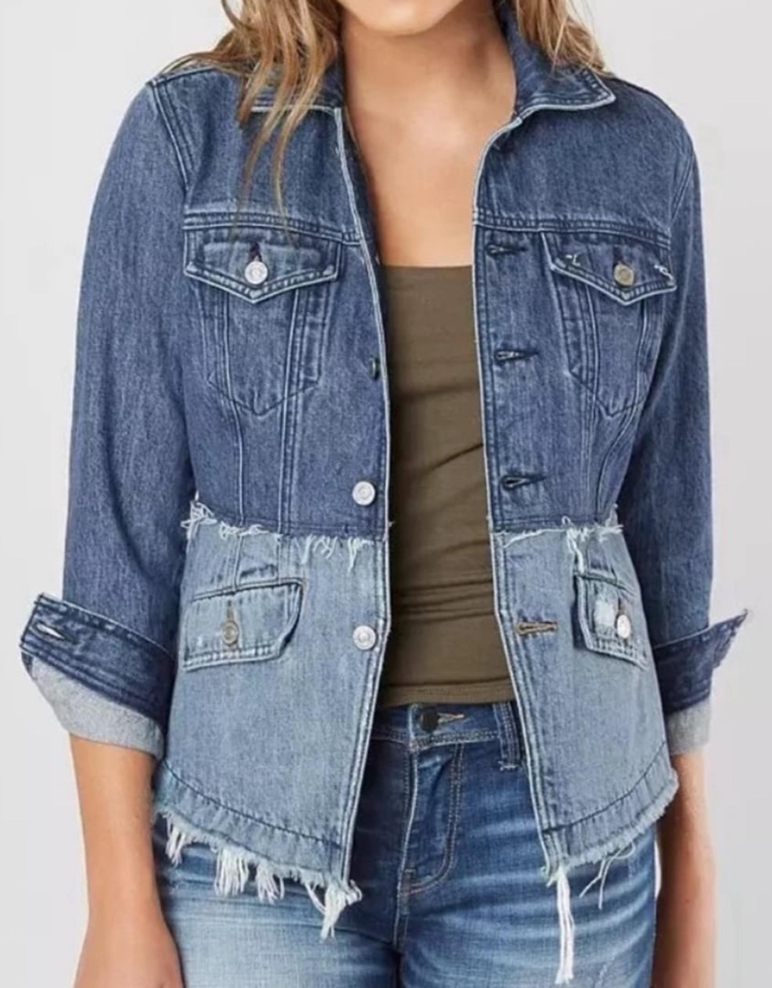 Lucky Brand Remade Waisted Trucker Distressed Denim Jacket Women’s Large