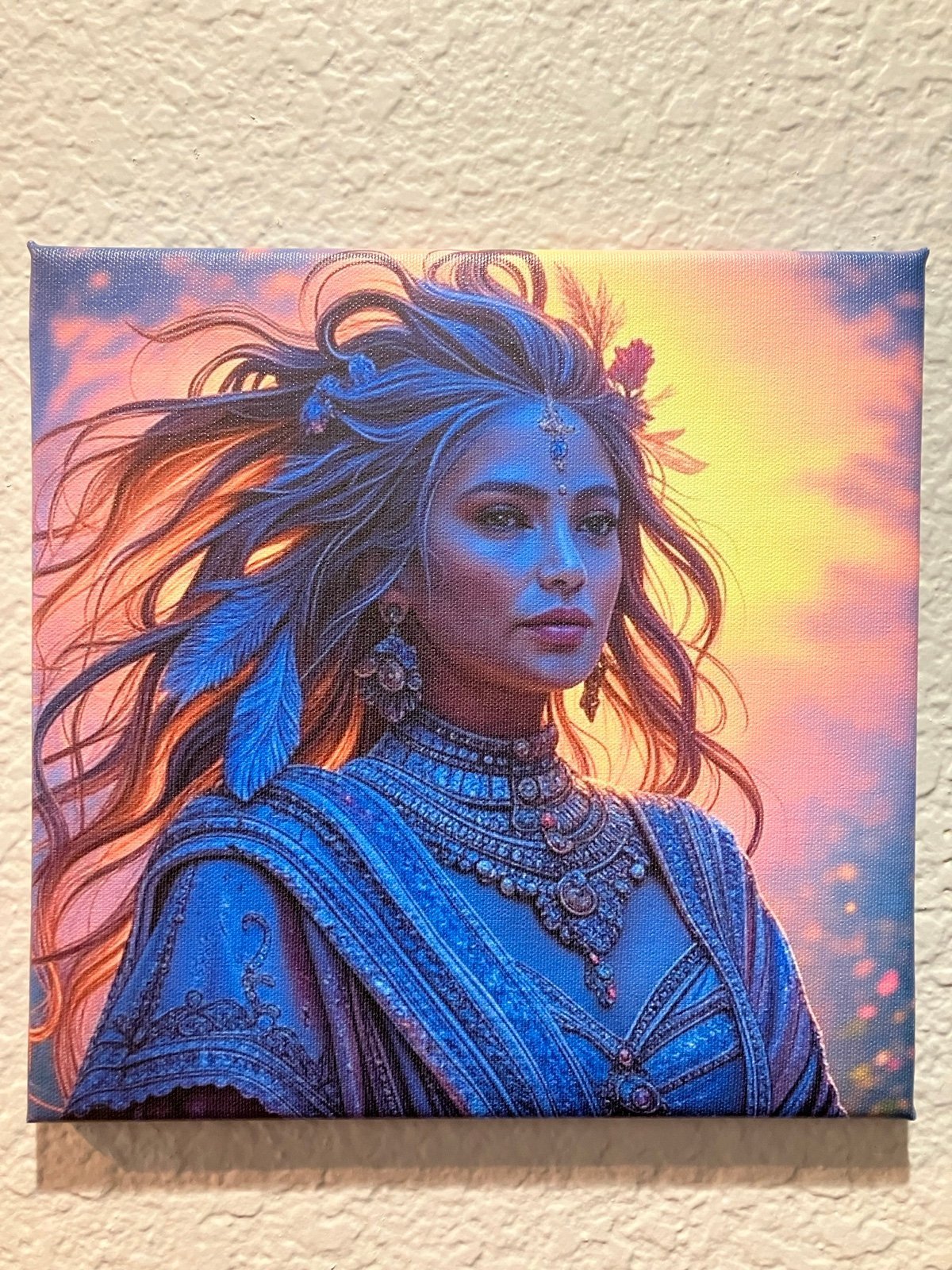 10“ x 10“ Indian shadow goddess wall art ready to hang.