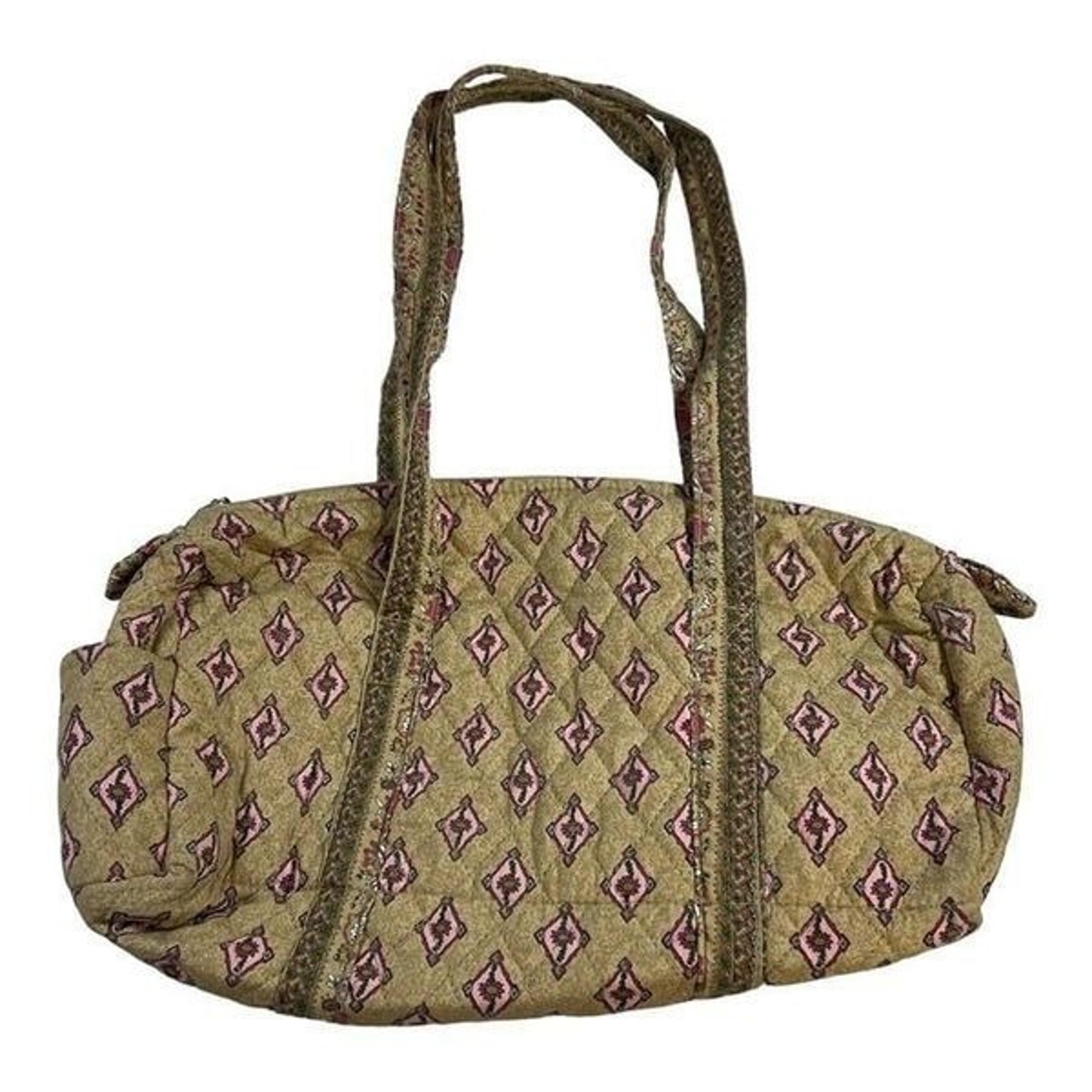 Americana by Sharif Large Beige Floral Diamond Print Tote Bag Purse Handbag