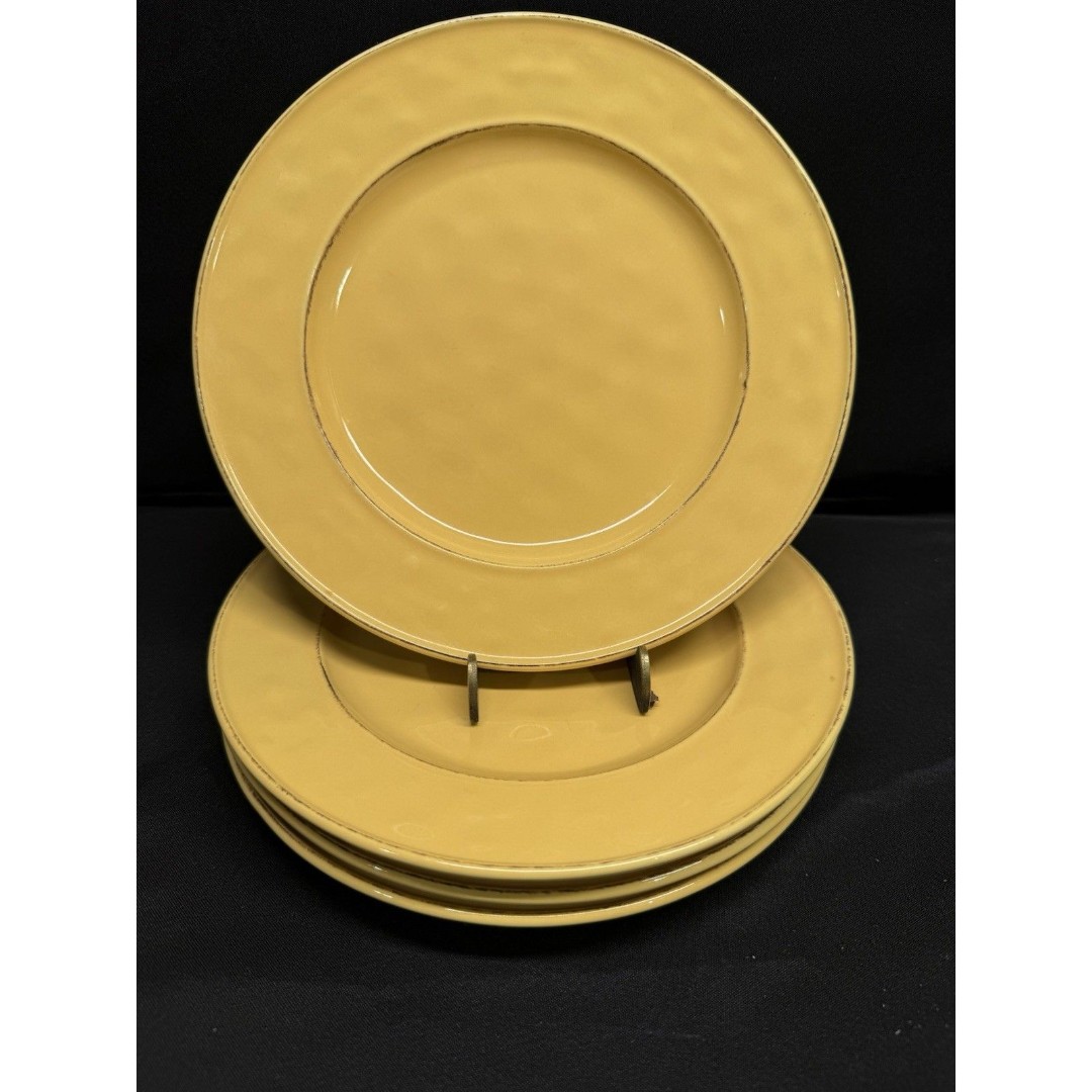 Set 4 yellow Pier 1 Imports Martillo Mango salad Plates 8.5” Hammered stoneware