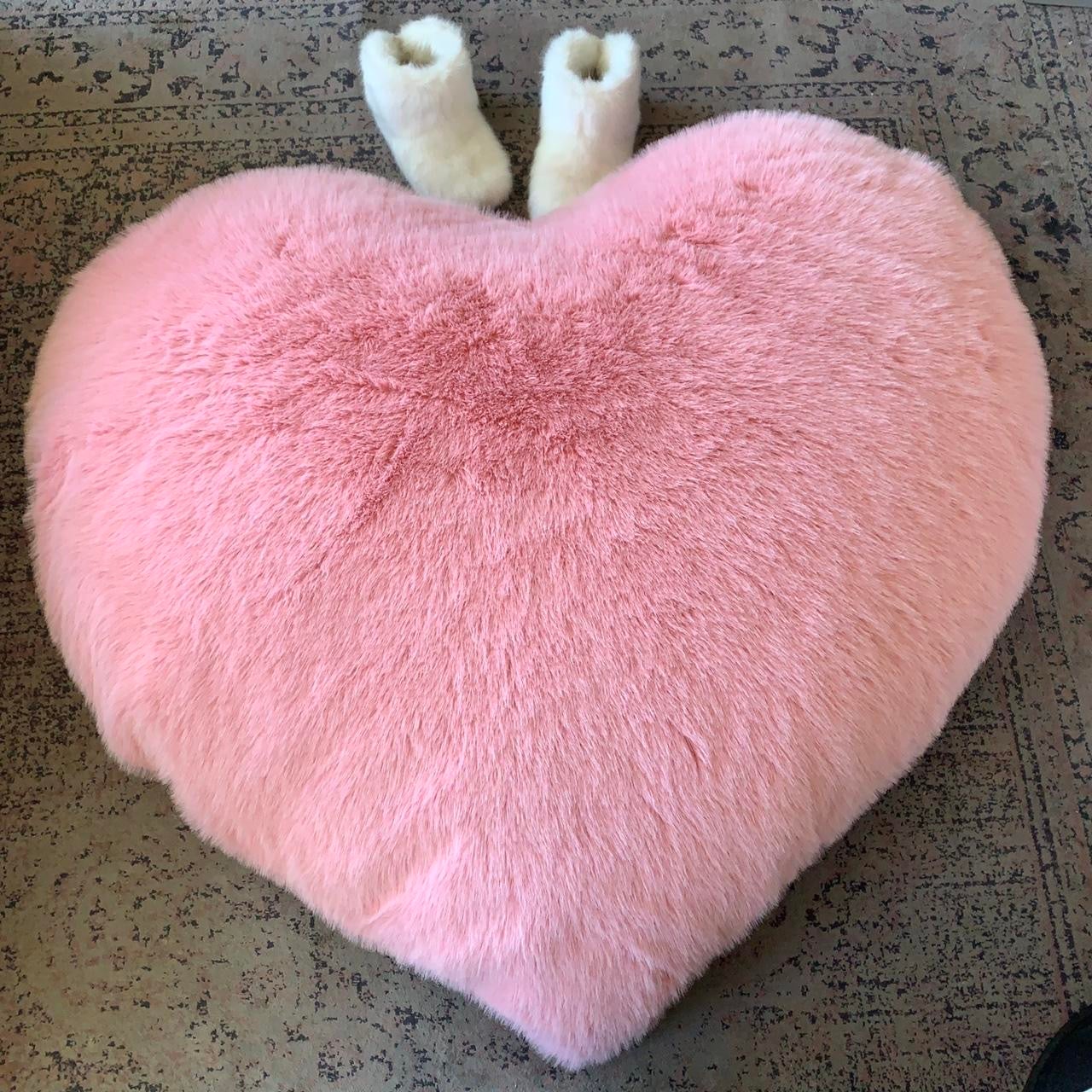 New Giant Pink Furry Heart Floor Pillow