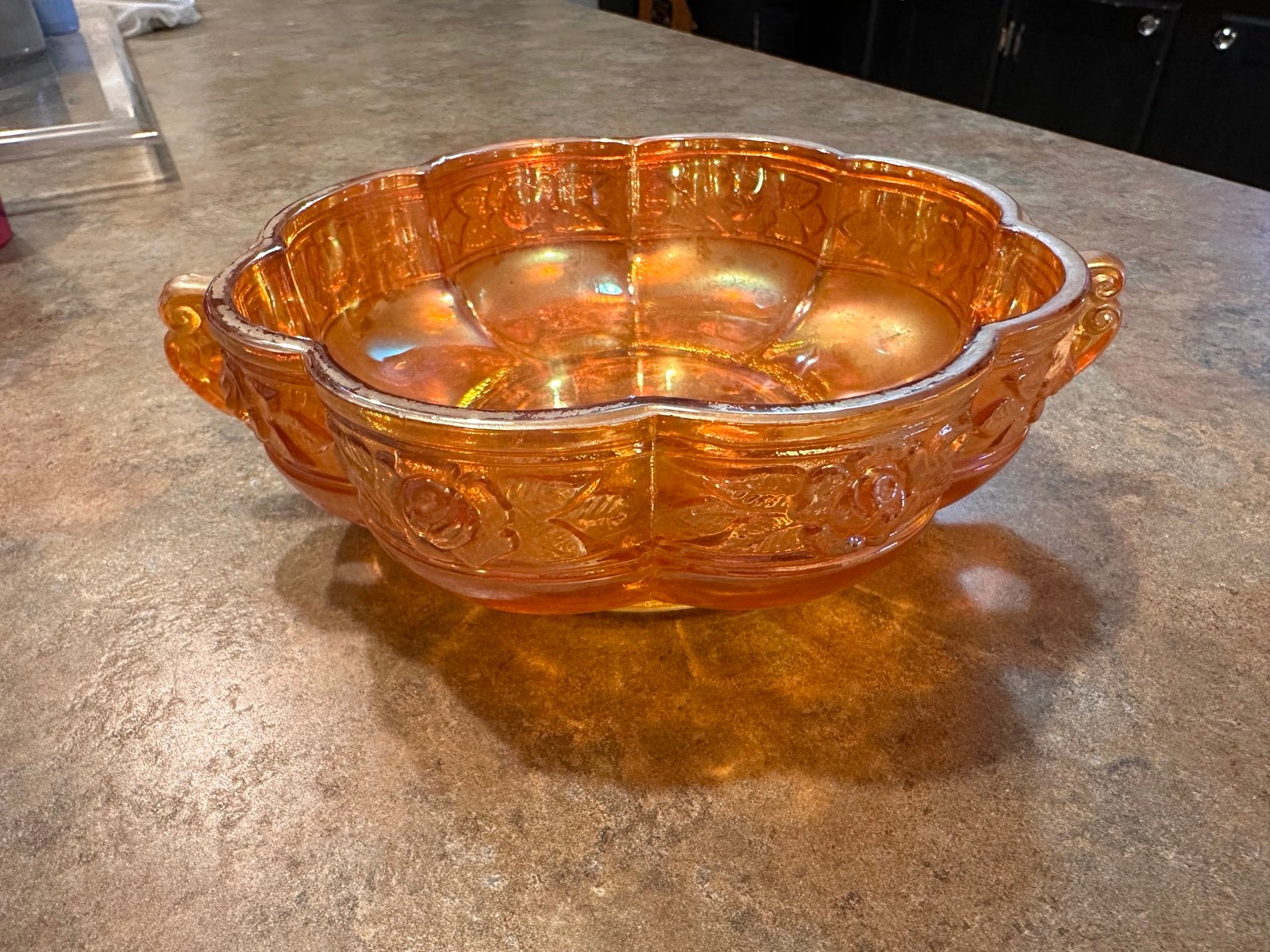 Vintage marigold carnival glass bowl