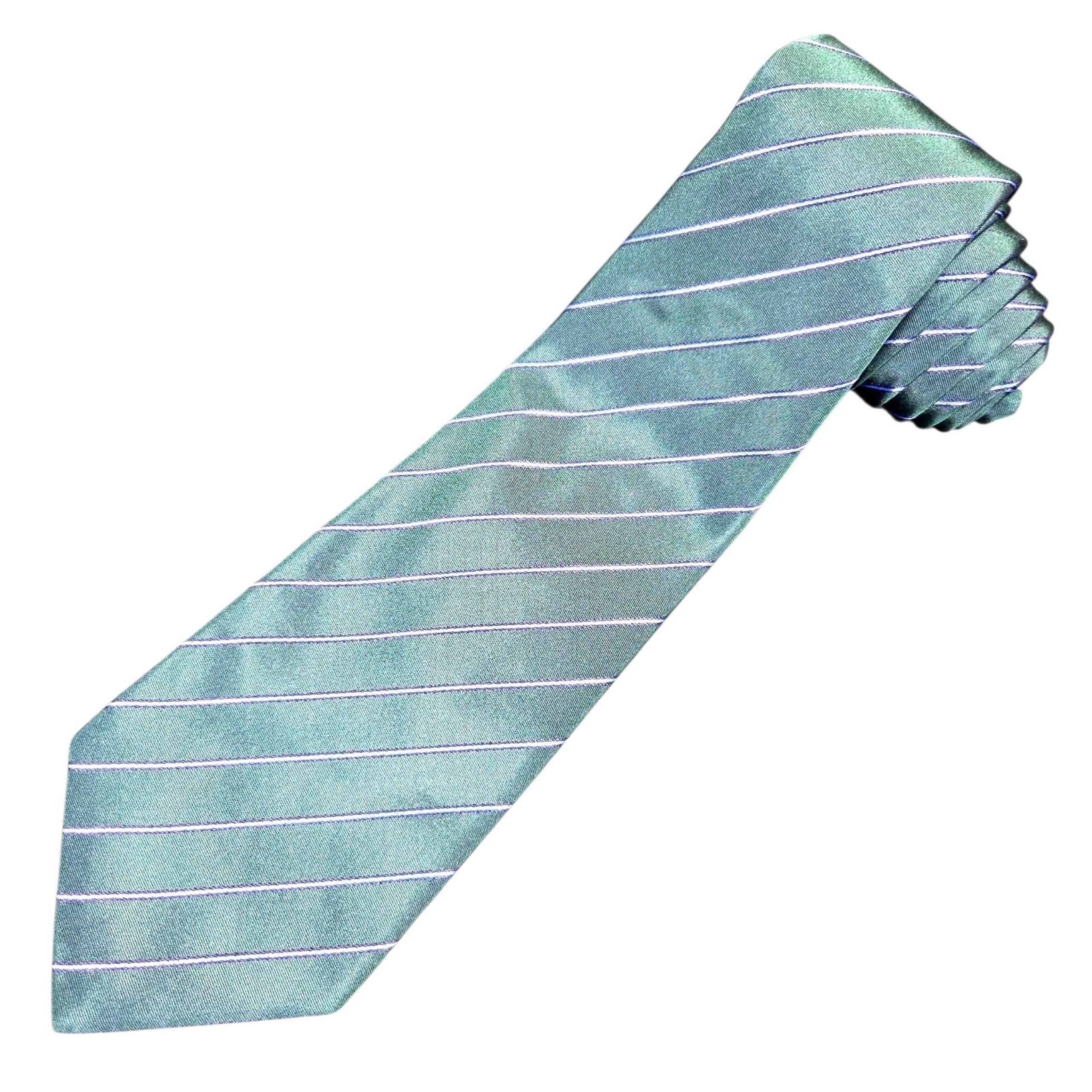 KITON NAPOLI 7 Fold Green Striped 100% Silk Men’s Tie Made In Italy 60"x3.75"