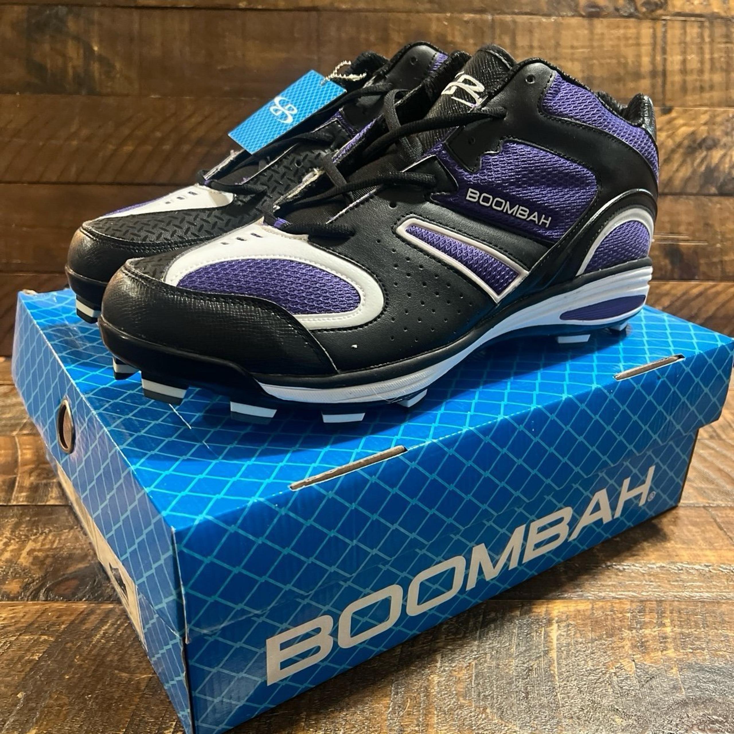 Boombah Men's Molded Baseball Cleats Mid•Black/White/Purple•Size 15•NIB