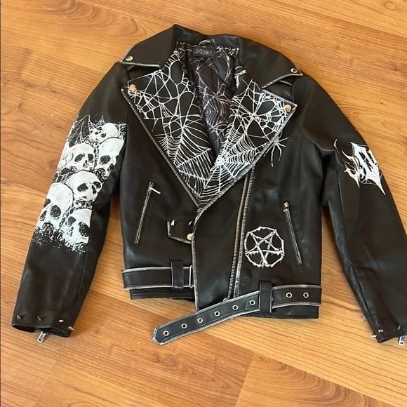 半額満載！スーパーSALE グランドセール！ Leather faux Black Highway Dolls Devil Jacket Moto Havoc サーフィン・ボディボード