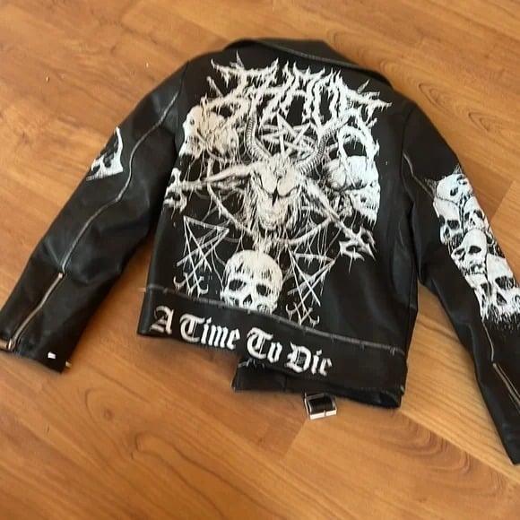 最安価格 Black faux Leather Highway Havoc Moto Jacket Devil Dolls サーフィン・ボディボード