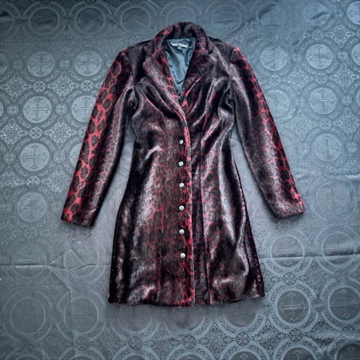 vintage betsey johnson faux fur leopard duster coat