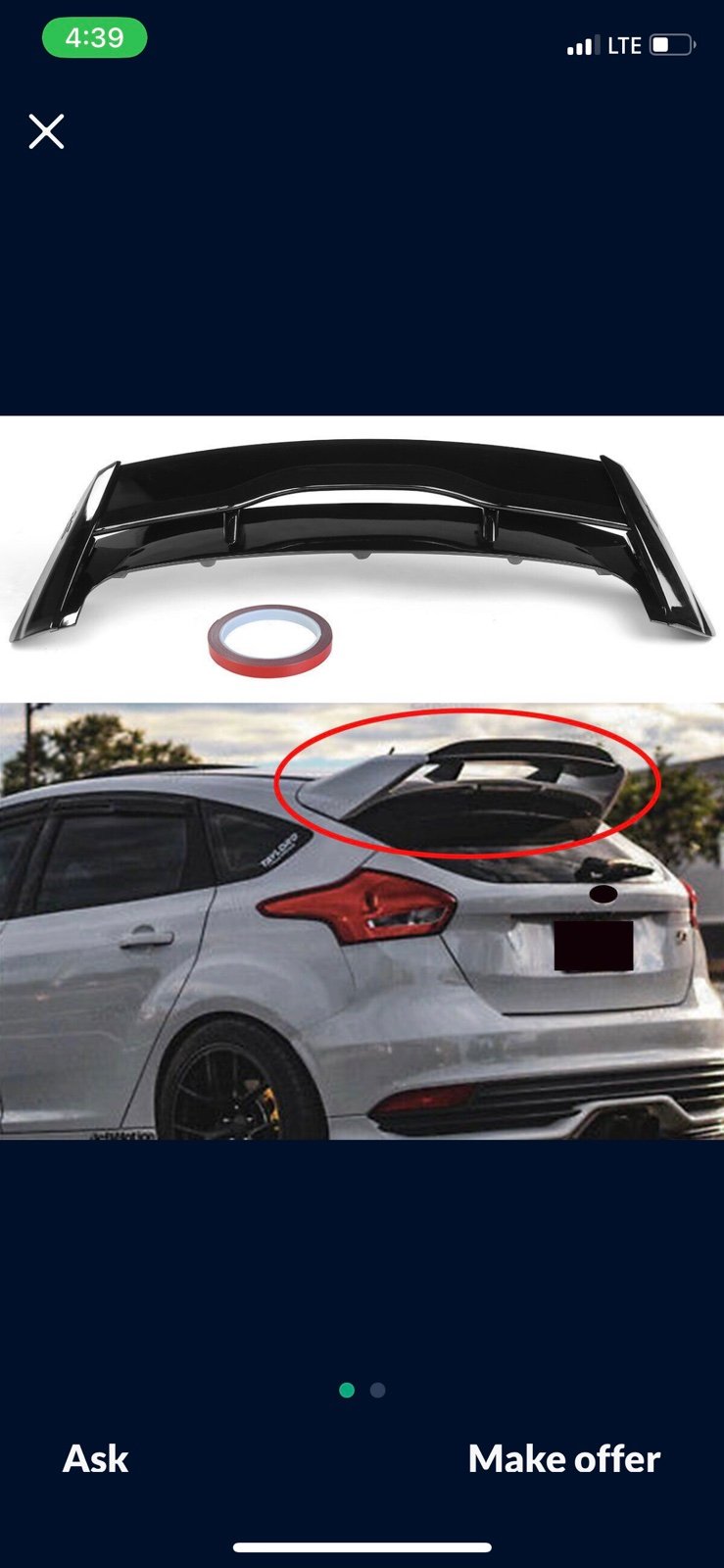 2013-2018 Ford Focus Hatchback RS Style Rear Spoiler Gloss Black Spoile