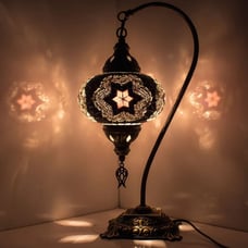Handmade mosaic swan neck Moroccan table lamp, glass colored night light