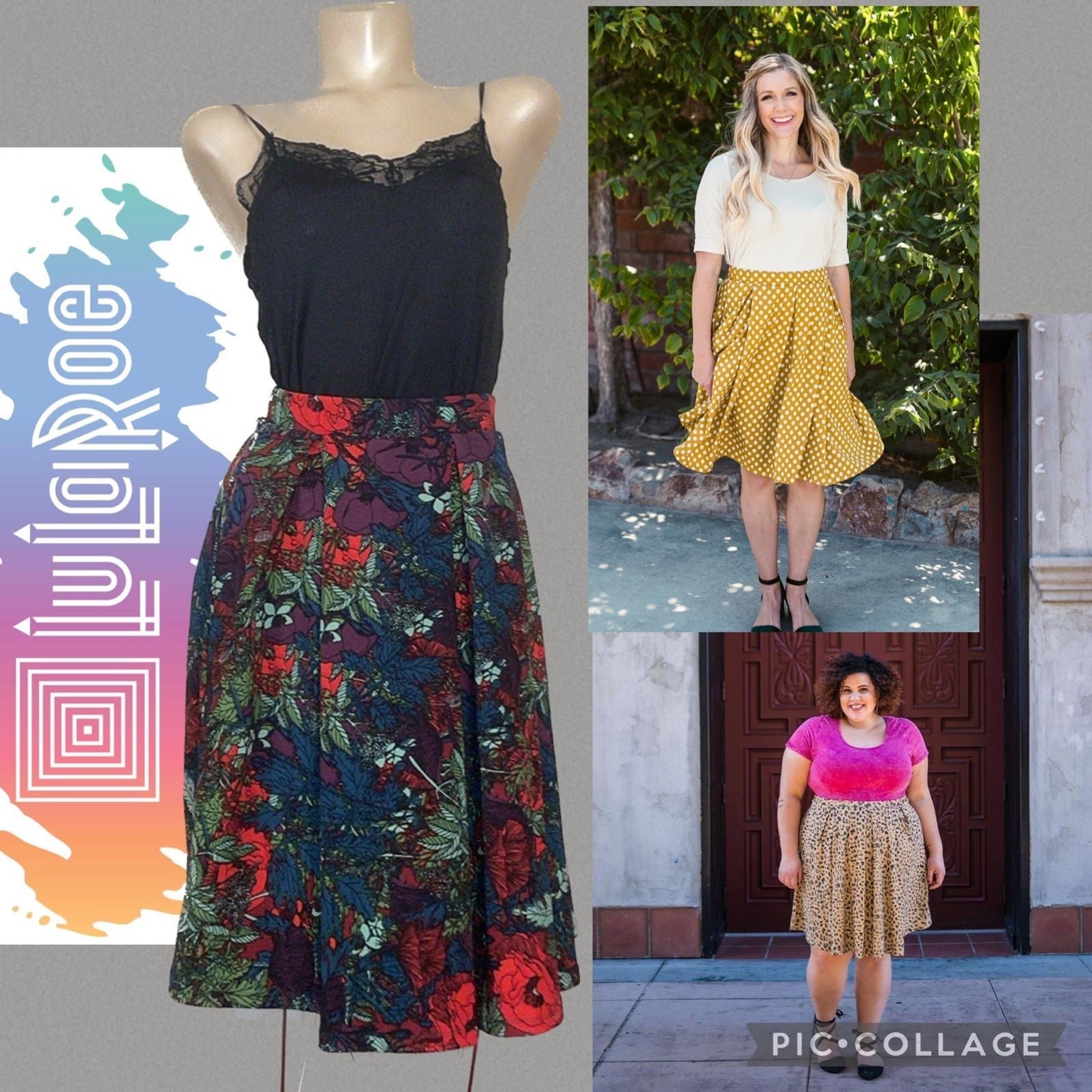 Lularoe women’s skirt small knee length stretch Madison floral rose full red