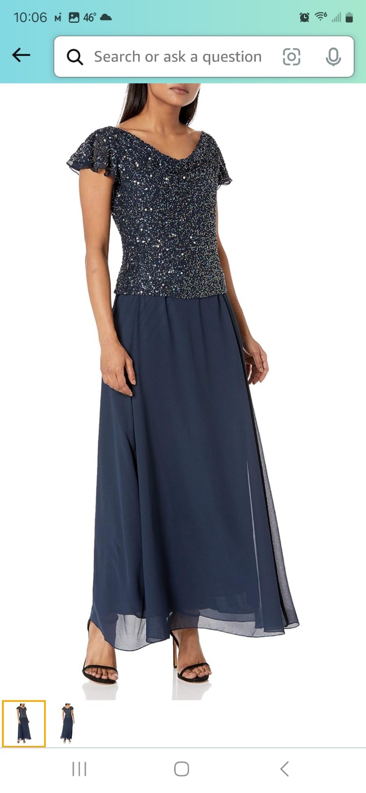 J Kara Women's Beaded Cowl Neck Flutter Sleeve Long Dress