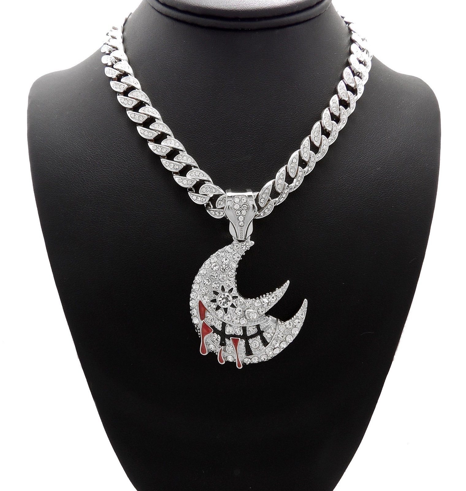 NEW ICED BLING SOUL EATER PENDANT & 10mm 20” ICED CUBAN LINK CHAIN