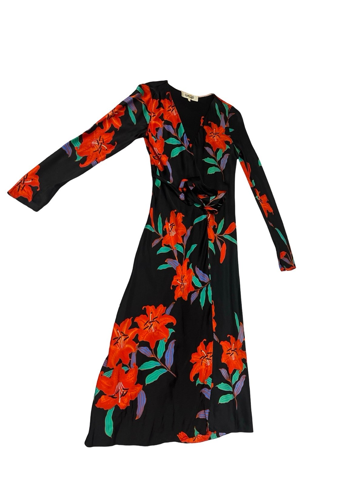 DIANE VON FURSTENBERG TILLY ARGOS FLORAL SILK MIDI WRAP DRESS Sz 6 Wedding Prom