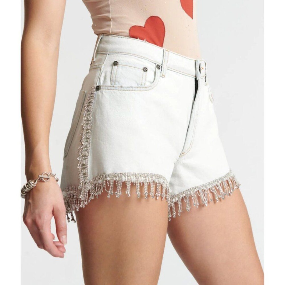 One Teaspoon Truckers Mid Waist Relaxed Denim Shorts Bel Air Blue Razzle Dazzle