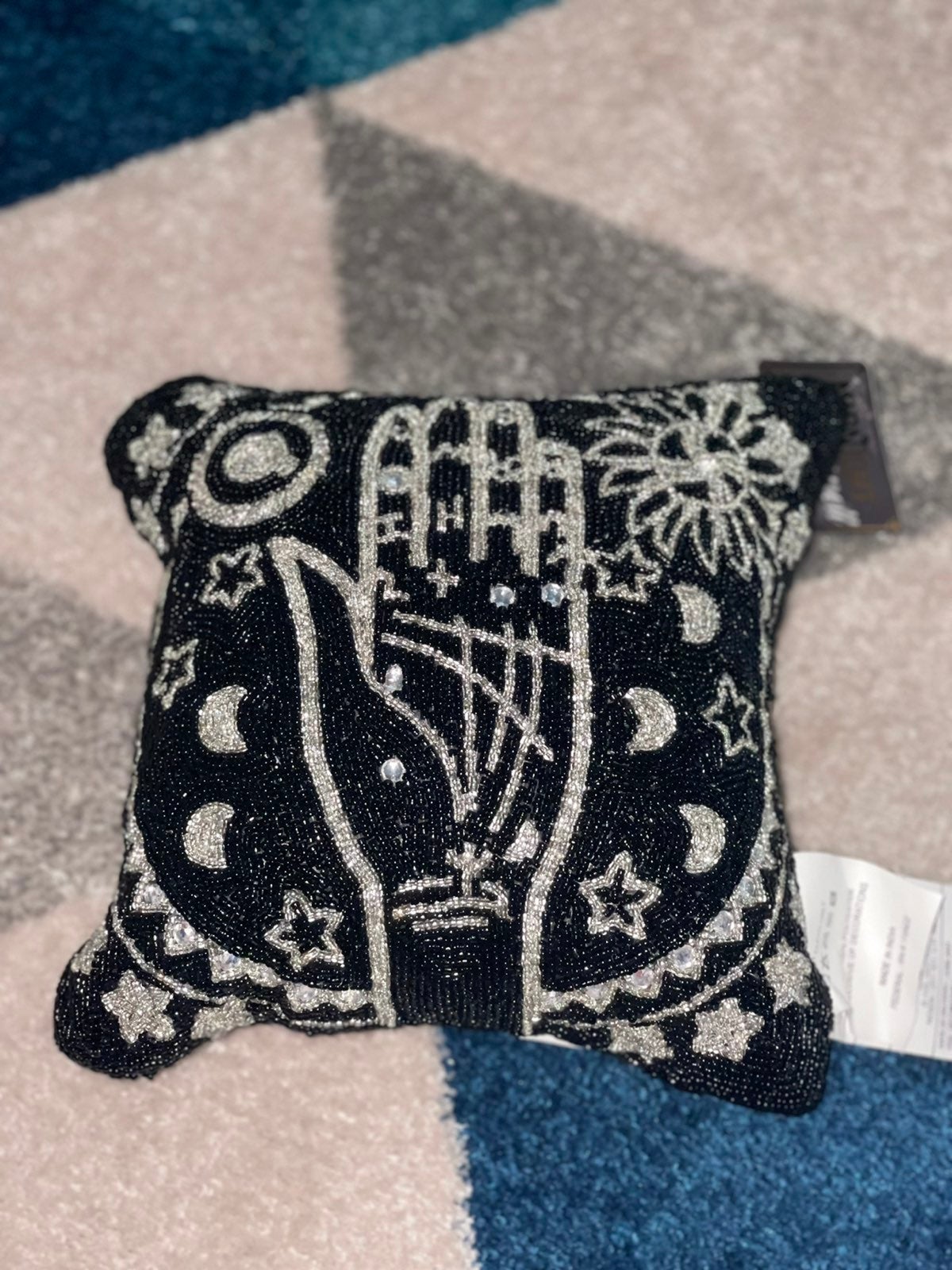 Halloween palmistry beaded decorative pillow