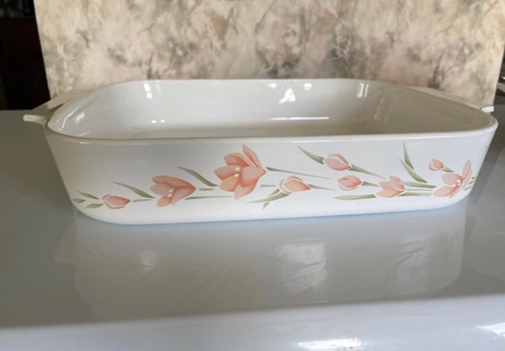 Corning Ware Peach Floral Lasagna open Dish A-21-B-N