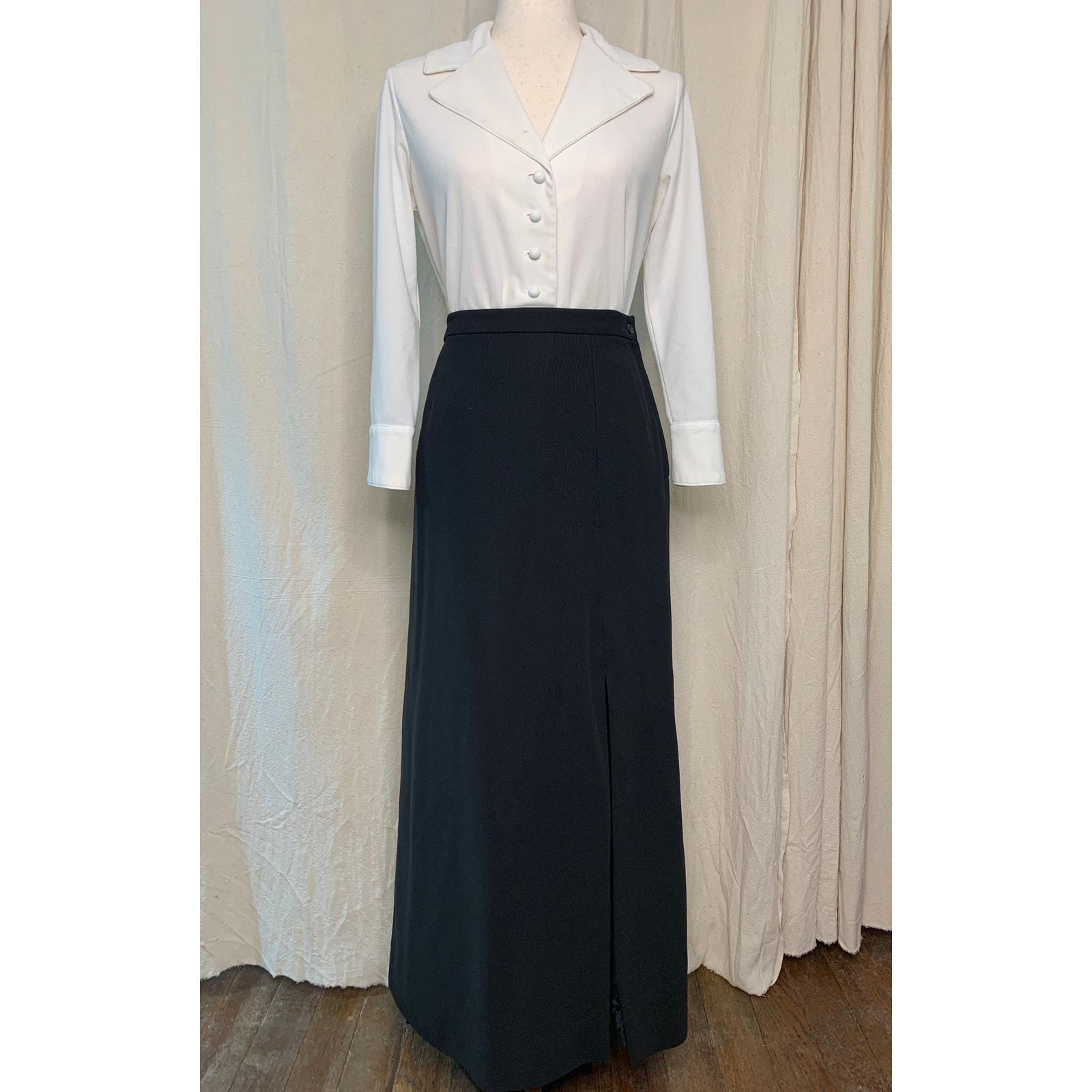 1970s Koret Modest Coquette Whimsigoth Maxi Skirt Lapel Button Up Shirt Set M