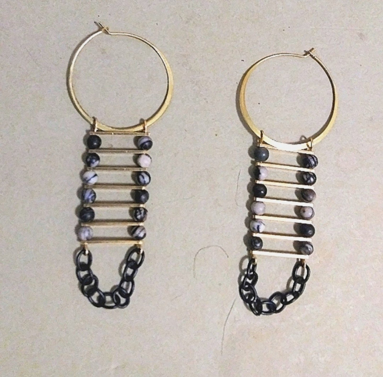 SOLD Handmade 'Chained' Zebra Jasper Statement Hoop Earrings