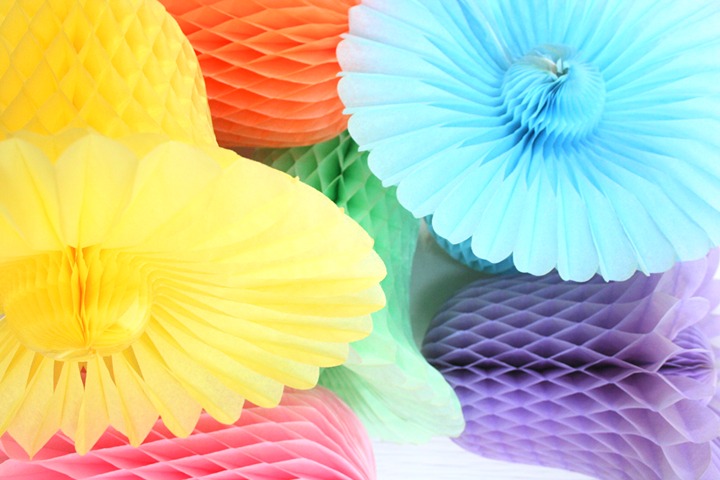 Vintage honeycomb bell ornaments rainbow lot of six 1970s holiday decor tissue