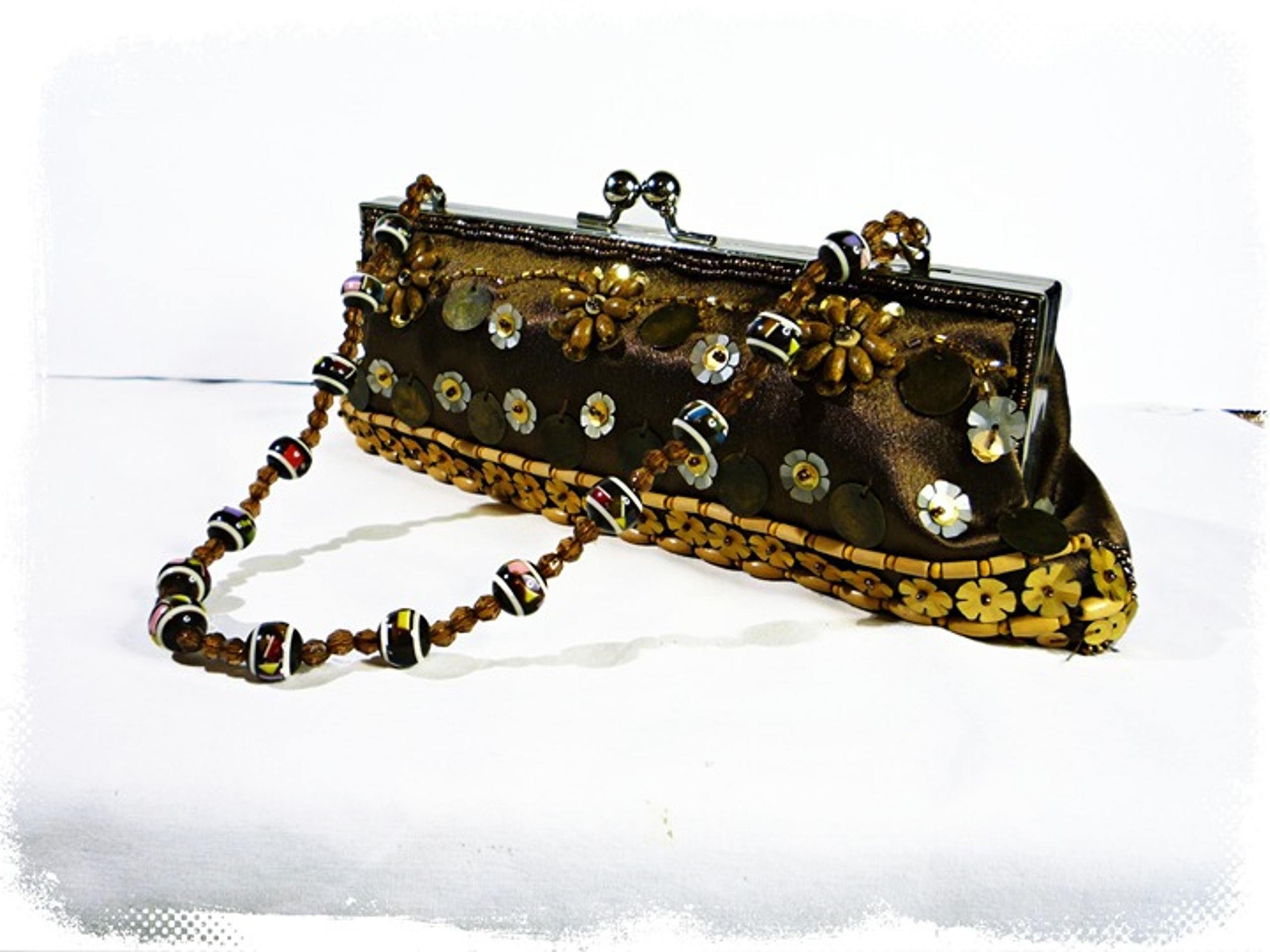 Vintage Beaded Clutch Handbag Brown & Gold Collectable or Wearable