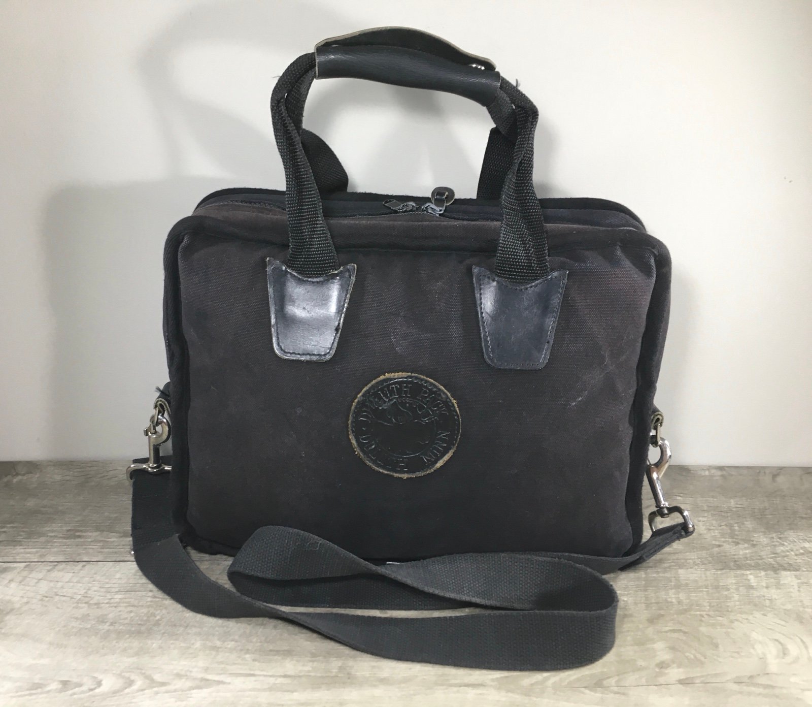 Duluth Pack Safari Briefcase Black Canvas & Leather Bag Business Everyday Travel